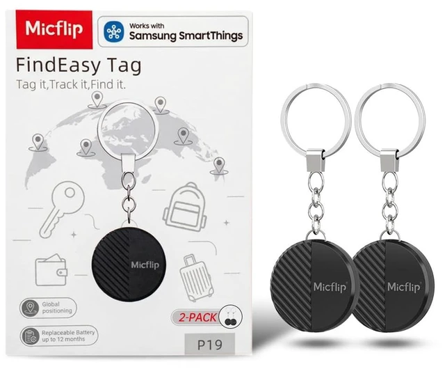 Main image of Bluetooth Tracker for Samsung 2 Pack, Smart Tag for Pet Luggage Vehicle, 365-D Battery Life, Replaceable, IP65 Waterproof, No Monthly Fee, Key Finder Works with SmartThings App (Samsung Only)