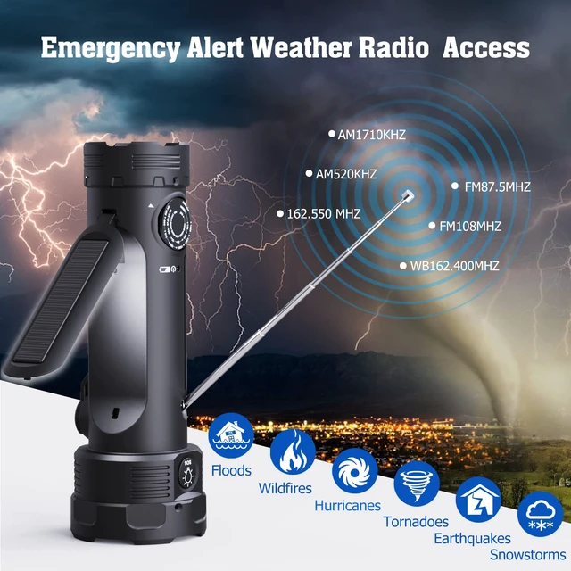 Alt view image 3 of 7 - NOAA Emergency Weather Radio, Portable Solar Hand Crank Flashlight Radio AM FM Battery Powered Radio with NOAA Alert, 4 Power Options, Emergency USB Charging, Reading Lamp, SOS Alarm for Emergencies
