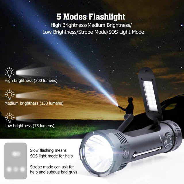 Alt view image 5 of 7 - NOAA Emergency Weather Radio, Portable Solar Hand Crank Flashlight Radio AM FM Battery Powered Radio with NOAA Alert, 4 Power Options, Emergency USB Charging, Reading Lamp, SOS Alarm for Emergencies