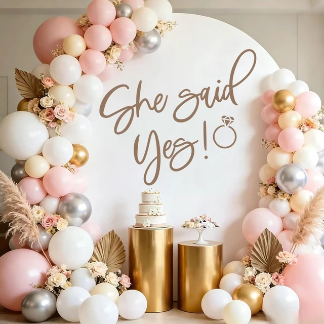Alt view image 3 of 6 - She Said Yes Sign Decal for Backdrop - She Said Yes Decorations for Bridal Shower Engagement Bridal Shower Proposal Bachelorette Wedding Photo Booth Party Supplies (Balloon not Included)