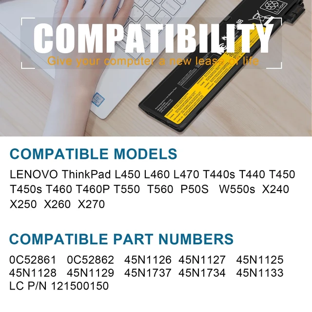 Alt view image 4 of 7 - Replacement Battery Compatible with Lenovo L450 L460 L470 T440s T440 T450 T450s T460 T460P T550, T560, P50S, W550s X240, X250, X260, X270