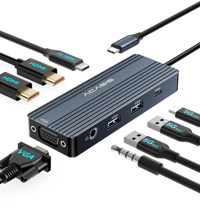 Main image of USB C Docking Station Dual Monitors,8-in-1 Laptop Docking Station with Dual HDMI +VGA +2 * 5G USB-A/C+3.5MM Audio+PD100W, USB C HUB multiport Adapter for Dell/HP/Lenovo ThinkPadGray