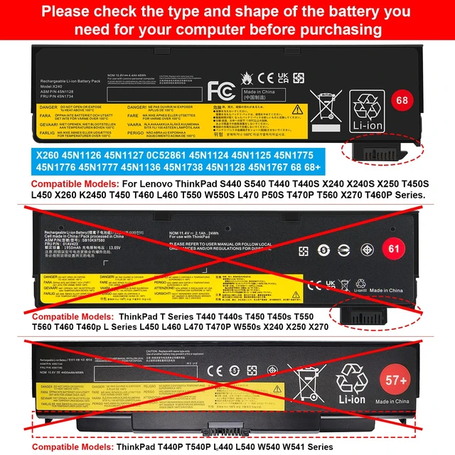 Alt view image 7 of 7 - Replacement Battery Compatible with Lenovo L450 L460 L470 T440s T440 T450 T450s T460 T460P T550, T560, P50S, W550s X240, X250, X260, X270