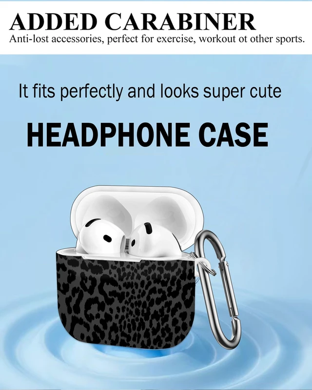 Alt view image 3 of 7 - Case Compatible with AirPod 4th Generation 2024,Shockproof Protective Case Cover with Keychain for Women Men,Wireless Accessorie Charging Cases for Airpod 4th - Black Leopard