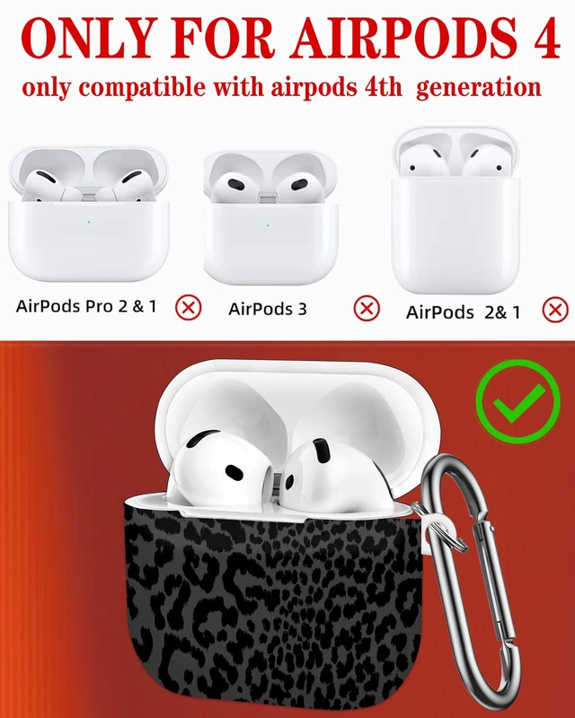 Alt view image 4 of 7 - Case Compatible with AirPod 4th Generation 2024,Shockproof Protective Case Cover with Keychain for Women Men,Wireless Accessorie Charging Cases for Airpod 4th - Black Leopard