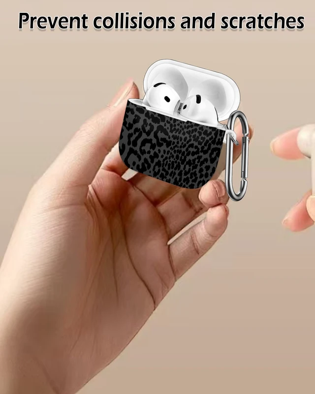 Alt view image 5 of 7 - Case Compatible with AirPod 4th Generation 2024,Shockproof Protective Case Cover with Keychain for Women Men,Wireless Accessorie Charging Cases for Airpod 4th - Black Leopard