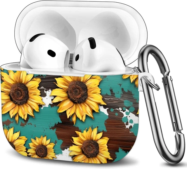 Main image of Case Compatible with AirPod 4th Generation 2024,Shockproof Protective Case Cover with Keychain for Women Men,Wireless Accessorie Charging Cases for Airpod 4th - Watercolor Wood Grain Sunflower