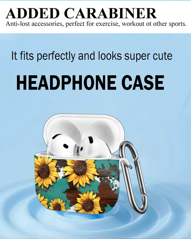 Alt view image 3 of 7 - Case Compatible with AirPod 4th Generation 2024,Shockproof Protective Case Cover with Keychain for Women Men,Wireless Accessorie Charging Cases for Airpod 4th - Watercolor Wood Grain Sunflower