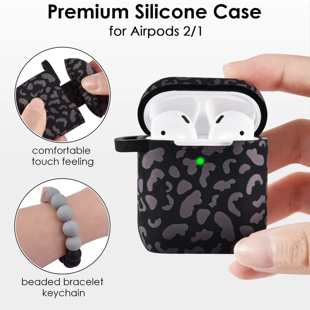 Alt view image 4 of 6 - Compatible with Airpod 2nd Generation Case,Cute1&2 Case Cover for Women, Silicone Protective Case with Bracelet Keychain(Leopard Black)