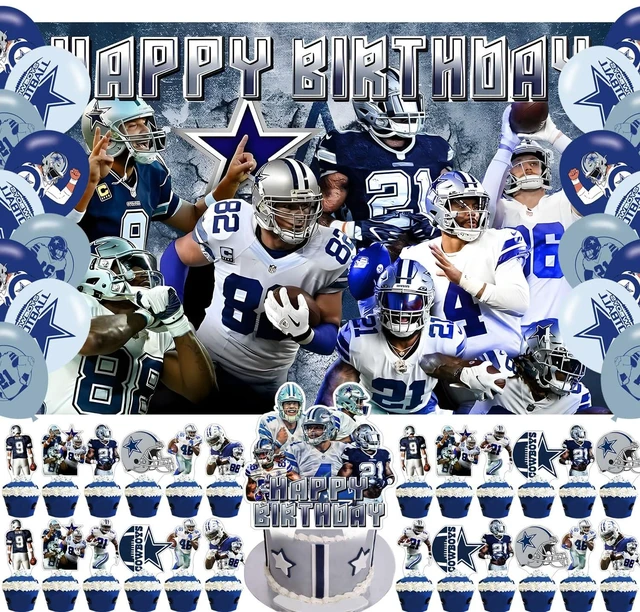 Main image of Cowboys Football Dallas Happy Birthday Backdrop Cowboys Soccer Banner Poster for Boys Girls Theme Party Decorations Team Birthday Supplies Background Studio Shoot Photo Props Booth