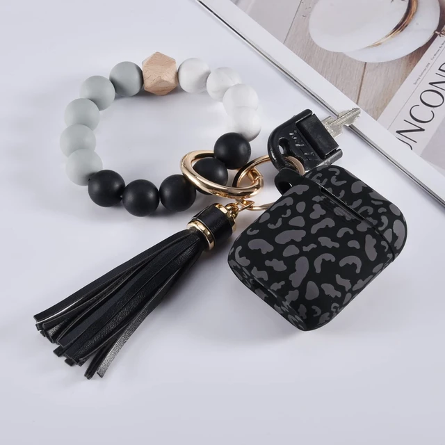 Alt view image 6 of 6 - Compatible with Airpod 2nd Generation Case,Cute1&2 Case Cover for Women, Silicone Protective Case with Bracelet Keychain(Leopard Black)