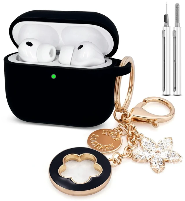 Main image of Compatible with AirPods Pro 3 Case Cover 2025 with Bling Keychain Cleaner Kit Silicone Case for AirPods Pro 3rd Generation Wireless Earbuds (Black)