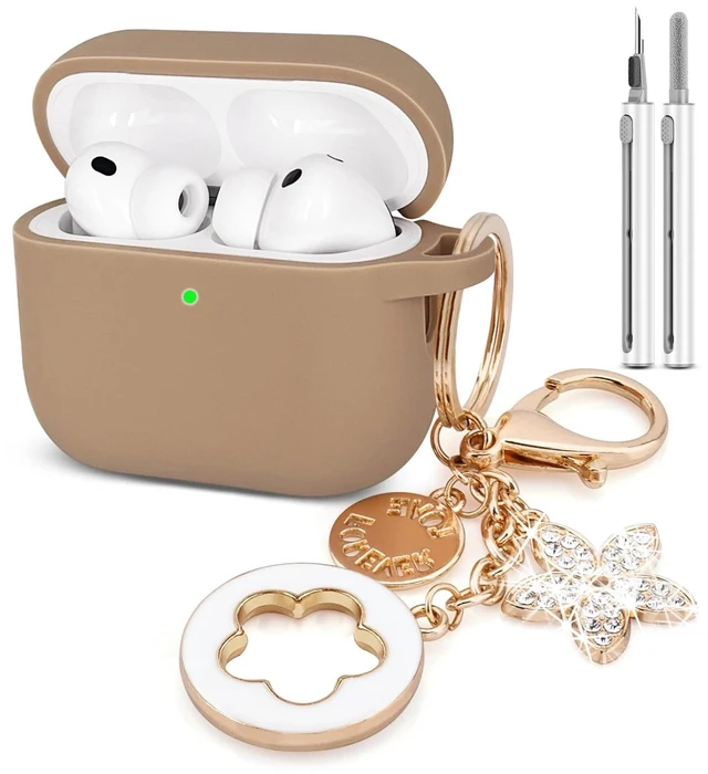 Main image of Compatible with AirPods Pro 3 Case Cover 2025 with Bling Keychain Cleaner Kit Silicone Case for AirPods Pro 3rd Generation Wireless Earbuds (Milk Tea)