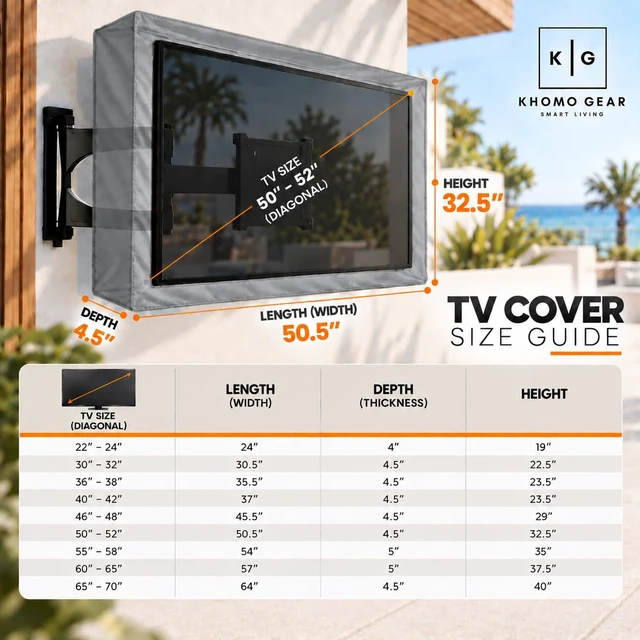 Alt view image 5 of 7 - Outdoor TV Cover - Heavy Duty, Water Resistant Protector for Flat Screen TVs with Remote Pocket - Fits 50-52 Inch TV