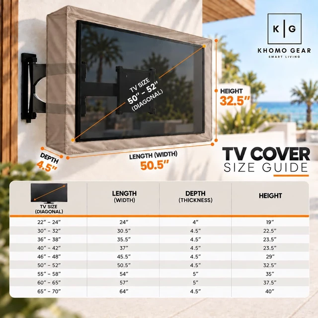 Alt view image 5 of 7 - Outdoor TV Cover - Heavy Duty, Water Resistant Protector for Flat Screen TVs with Remote Pocket - Fits 50-52 Inch TV