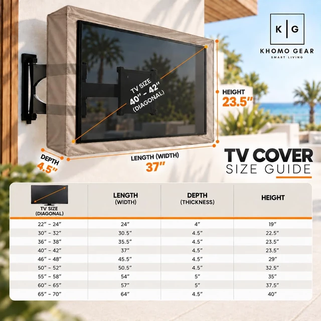 Alt view image 5 of 7 - Outdoor TV Cover - Heavy Duty, Water Resistant Protector for Flat Screen TVs with Remote Pocket - Fits 40-42 Inch TV