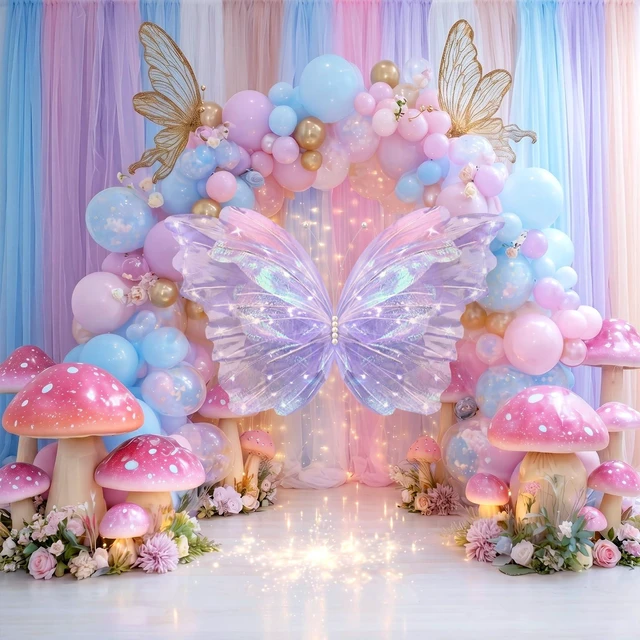 Main image of 47 Inch Giant Butterfly Party Decoration Mariposas Grandes para Backdrop Decor Large 3D Silk Light up LED Butterfly Backdrop for Wedding Baby Shower Birthday Fairy Garden Outdoor (Purple)