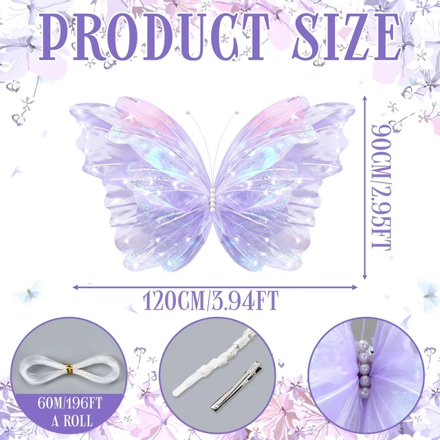 Alt view image 2 of 6 - 47 Inch Giant Butterfly Party Decoration Mariposas Grandes para Backdrop Decor Large 3D Silk Light up LED Butterfly Backdrop for Wedding Baby Shower Birthday Fairy Garden Outdoor (Purple)