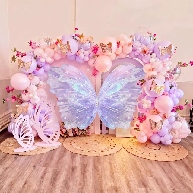 Alt view image 4 of 6 - 47 Inch Giant Butterfly Party Decoration Mariposas Grandes para Backdrop Decor Large 3D Silk Light up LED Butterfly Backdrop for Wedding Baby Shower Birthday Fairy Garden Outdoor (Purple)