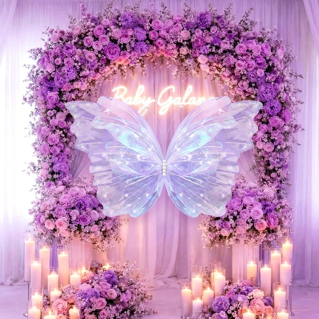 Alt view image 3 of 6 - 47 Inch Giant Butterfly Party Decoration Mariposas Grandes para Backdrop Decor Large 3D Silk Light up LED Butterfly Backdrop for Wedding Baby Shower Birthday Fairy Garden Outdoor (Purple)
