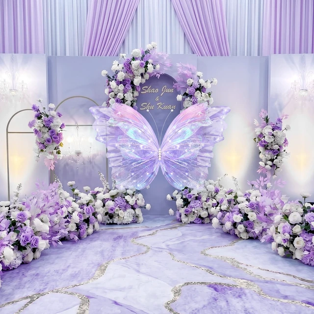 Alt view image 5 of 6 - 47 Inch Giant Butterfly Party Decoration Mariposas Grandes para Backdrop Decor Large 3D Silk Light up LED Butterfly Backdrop for Wedding Baby Shower Birthday Fairy Garden Outdoor (Purple)