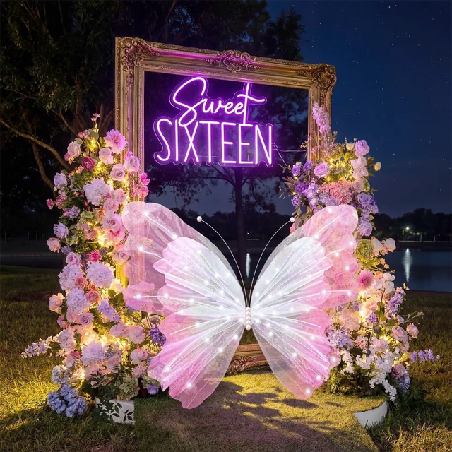 Main image of 47 Inch Giant Butterfly Party Decoration Mariposas Grandes para Backdrop Decor Large 3D Silk Light up LED Butterfly Backdrop for Spring Wedding Baby Shower Birthday Fairy Garden Party Outdoor(Pink)