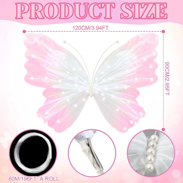 Alt view image 2 of 6 - 47 Inch Giant Butterfly Party Decoration Mariposas Grandes para Backdrop Decor Large 3D Silk Light up LED Butterfly Backdrop for Spring Wedding Baby Shower Birthday Fairy Garden Party Outdoor(Pink)
