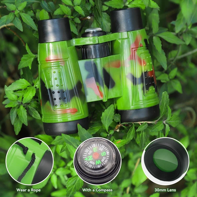 Alt view image 3 of 7 - 12PCS Camouflage Color Binoculars for Kids with Neck String, Binoculars Nature Exploration Toys Safari Jungle Animal Theme Party Favors Gifts for Bird Watching Camping Hunting Hiking Supplies