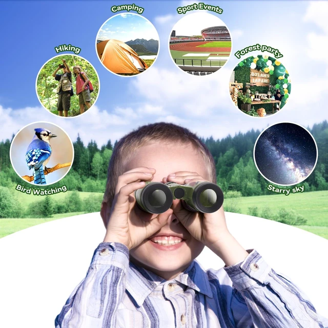 Alt view image 5 of 7 - 12PCS Camouflage Color Binoculars for Kids with Neck String, Binoculars Nature Exploration Toys Safari Jungle Animal Theme Party Favors Gifts for Bird Watching Camping Hunting Hiking Supplies
