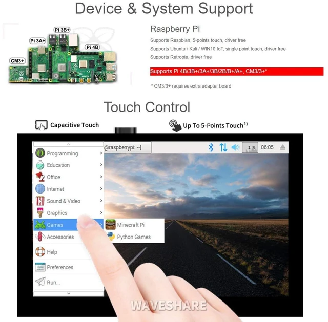 Alt view image 3 of 7 - 5 Inch Touch Screen for Raspberry Pi DSI LCD Screen Monitor 800×480 Display for Raspberry Pi 4B 3B+ 3A+ 3B 2B B+ A+ CM3/3+ Compatible with Raspbian Ubuntu Kali WIN10 IoT RetroPie