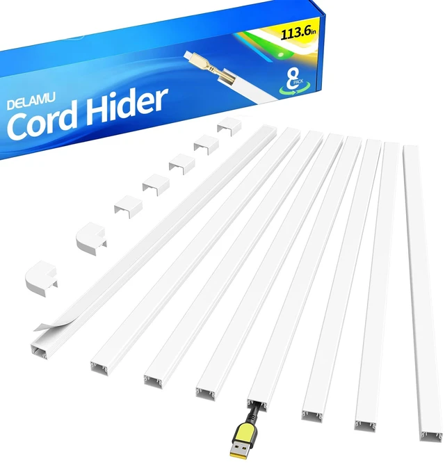 Main image of 113.6in Cord Hider, Paintable Cord Covers for Wires on Wall White Self-adhesive Wire Hider for Wall Mounted TV, Cable Management Raceway Kit Hides 2-3 Wires, Easy Installation, 0.59"x0.40"