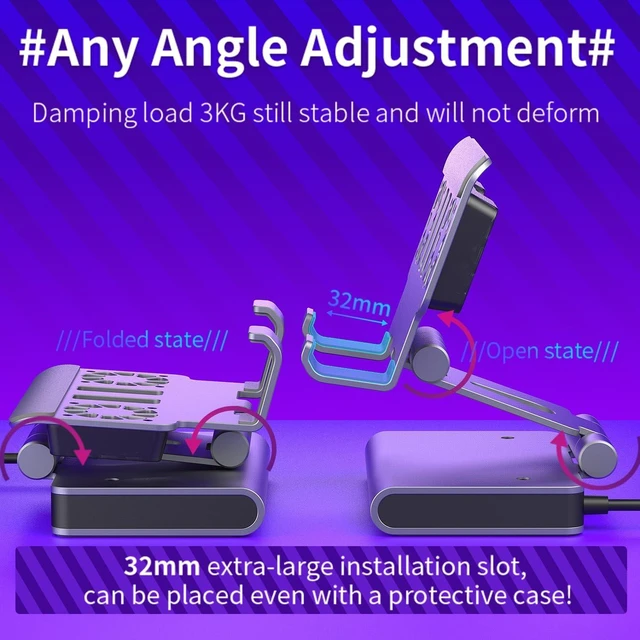 Alt view image 6 of 7 - 6-in-1 Steam Deck Dock with Dual Cooling Fans and RGB, 4K@60Hz HDMI, Gigabit Ethernet, 100W PD, 3 USB-A 3.0 Ports, Adjustable Docking Station for ROG Ally X, Legion Go and MSI Claw