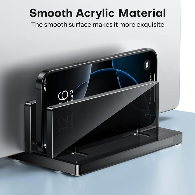 Alt view image 2 of 7 - Vertical Laptop Stand, Black Acrylic Dual Holder for MacBook Gaming Adjustable Width 0.43-1.38", Black Acrylic Dual Slot Stand for Desk, Compatible with MacBook Pro/Air HP Gaming up to 17"