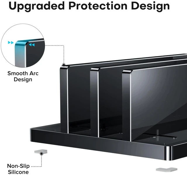 Alt view image 3 of 7 - Vertical Laptop Stand, Black Acrylic Dual Holder for MacBook Gaming Adjustable Width 0.43-1.38", Black Acrylic Dual Slot Stand for Desk, Compatible with MacBook Pro/Air HP Gaming up to 17"