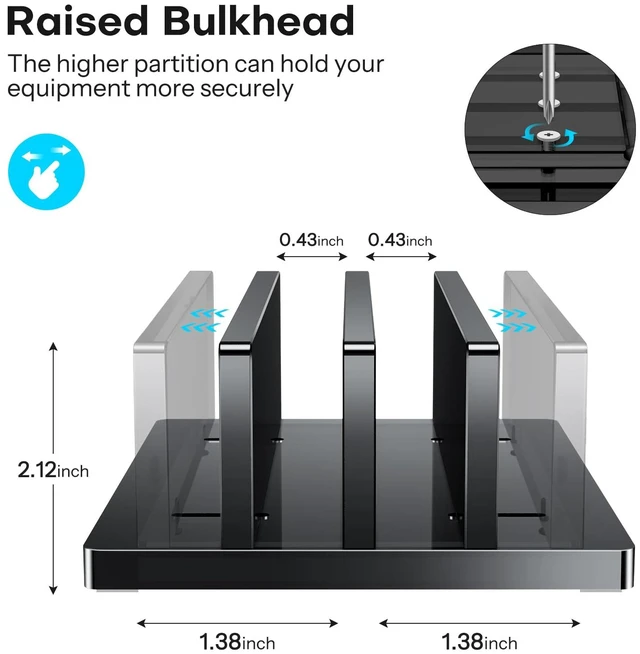 Alt view image 4 of 7 - Vertical Laptop Stand, Black Acrylic Dual Holder for MacBook Gaming Adjustable Width 0.43-1.38", Black Acrylic Dual Slot Stand for Desk, Compatible with MacBook Pro/Air HP Gaming up to 17"