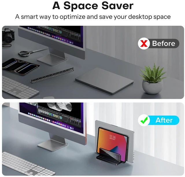 Alt view image 5 of 7 - Vertical Laptop Stand, Black Acrylic Dual Holder for MacBook Gaming Adjustable Width 0.43-1.38", Black Acrylic Dual Slot Stand for Desk, Compatible with MacBook Pro/Air HP Gaming up to 17"