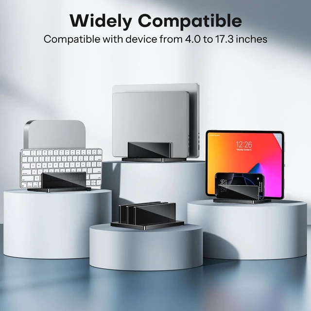 Alt view image 6 of 7 - Vertical Laptop Stand, Black Acrylic Dual Holder for MacBook Gaming Adjustable Width 0.43-1.38", Black Acrylic Dual Slot Stand for Desk, Compatible with MacBook Pro/Air HP Gaming up to 17"