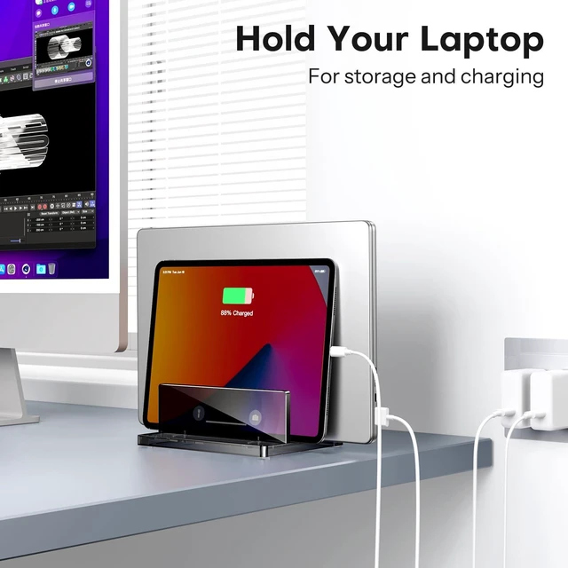 Alt view image 7 of 7 - Vertical Laptop Stand, Black Acrylic Dual Holder for MacBook Gaming Adjustable Width 0.43-1.38", Black Acrylic Dual Slot Stand for Desk, Compatible with MacBook Pro/Air HP Gaming up to 17"