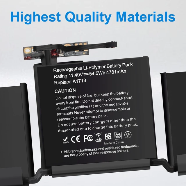 Alt view image 5 of 6 - A1713 A1708 A2159 Laotop Battery for Mac Book Pro 13 Inch A1708(Mid2017,Late 2016) A2159 (2019) A2289 (2020) A2338 (2020,2022) EMC