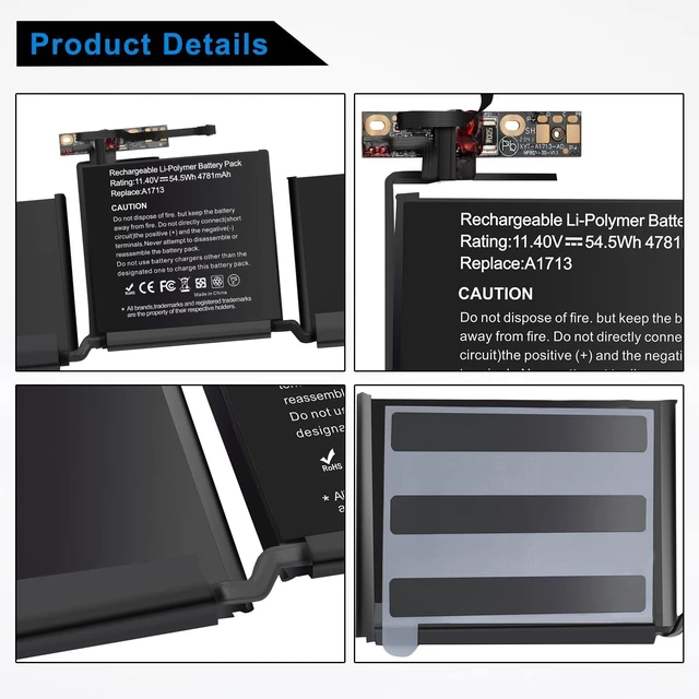 Alt view image 6 of 6 - A1713 A1708 A2159 Laotop Battery for Mac Book Pro 13 Inch A1708(Mid2017,Late 2016) A2159 (2019) A2289 (2020) A2338 (2020,2022) EMC