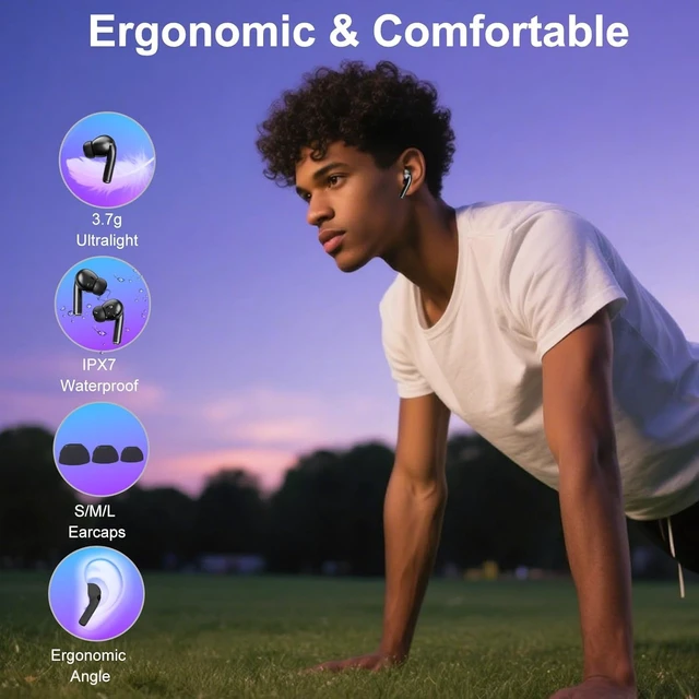 Alt view image 7 of 7 - Wireless Bluetooth Earbuds,Touch Screen ANC HiFi Sound Earbuds,Black Touch screen,ANC/ENC Noise Cancelling,Bluetooth 5.4, IPX7 Waterproof,6 EQ stereo modes,for iOS Android