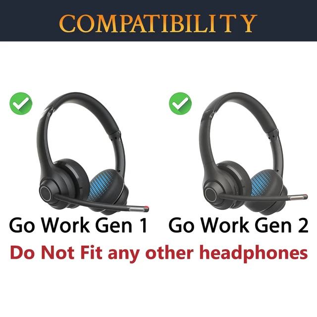 Alt view image 2 of 5 - Replacement Earpads for JLab Go Work/Go Work Gen 2 Wireless Headsets, Ear Pads Cushions with Soft Protein Leather and High-Density Memory Foam - Black