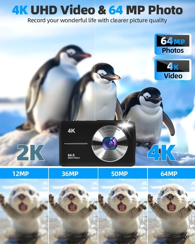 Alt view image 2 of 7 - 4K Digital Camera for Photography, Autofocus 64MP Vlogging Camera, 32GB TF Card, 2.8'' LED Screen, 18X Zoom, Anti-Shake, Portable YouTube Point and Shoot Digital Cameras for Kids Teens Adult Beginner