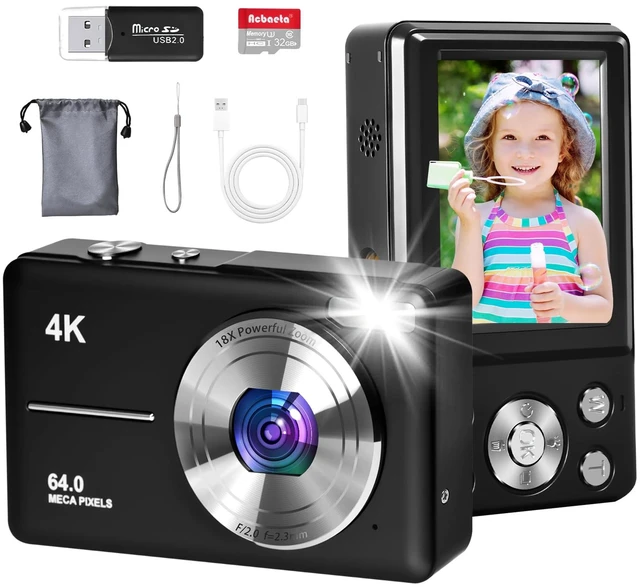 Main image of 4K Digital Camera for Photography, Autofocus 64MP Vlogging Camera, 32GB TF Card, 2.8'' LED Screen, 18X Zoom, Anti-Shake, Portable YouTube Point and Shoot Digital Cameras for Kids Teens Adult Beginner