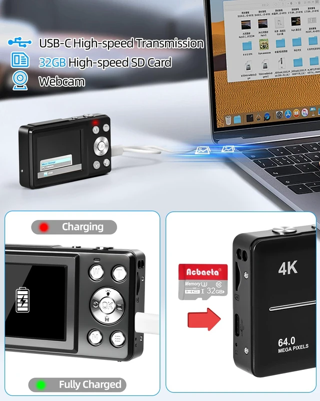 Alt view image 6 of 7 - 4K Digital Camera for Photography, Autofocus 64MP Vlogging Camera, 32GB TF Card, 2.8'' LED Screen, 18X Zoom, Anti-Shake, Portable YouTube Point and Shoot Digital Cameras for Kids Teens Adult Beginner