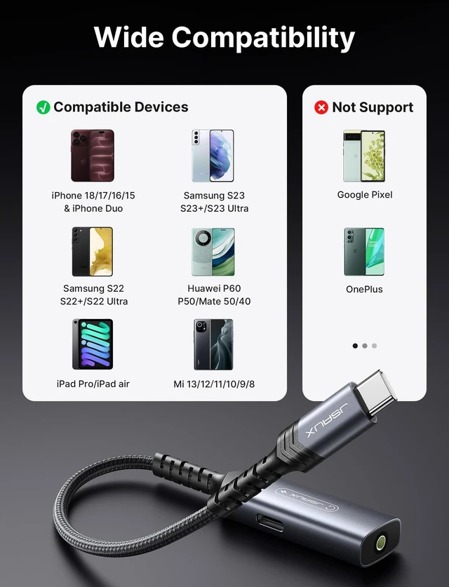 Alt view image 6 of 7 - USB C Headphone Adapter and Charger, 2-in-1 3.5mm Audio, PD 60W Fast 2-in-1 AUX Mic Jack with PD 60W Fast Charging, for Earphones, iPhone 18/17/16 Pro/Pro Max,iPhone Duo,Galaxy S26 S25, iPad Pro