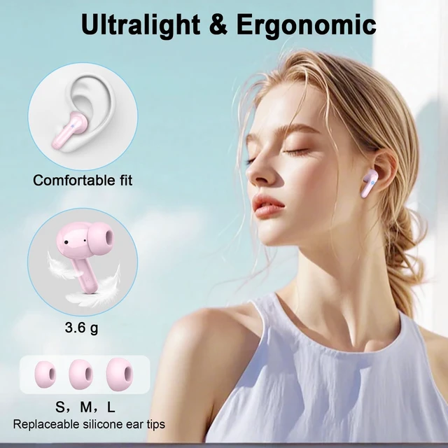 Alt view image 3 of 7 - Bluetooth 5.4 Earbuds, 2026 Wireless Headphones 3D-Stereo Deep Bass Ear Bud, 4 ENC Noise Cancelling Mic, 40+Hrs USB-C Earphones, IP-X7 Waterproof Headset Sport Gym Workout for Laptop Pad Android iOS