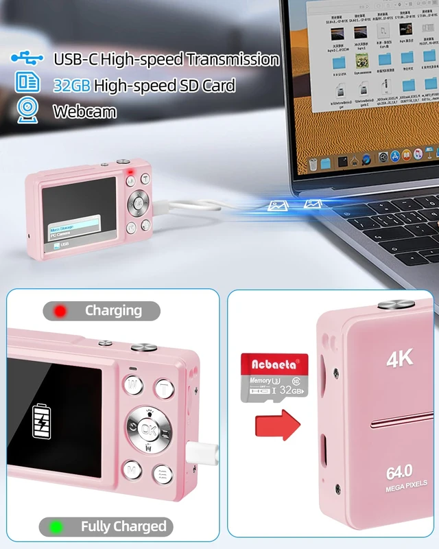 Alt view image 6 of 7 - 4K Digital Camera for Photography, Autofocus 64MP Vlogging Camera, 32GB TF Card, 2.8'' LED Screen, 18X Zoom, Anti-Shake, Portable YouTube Point and Shoot Digital Cameras for Kids Teens Adult Beginner