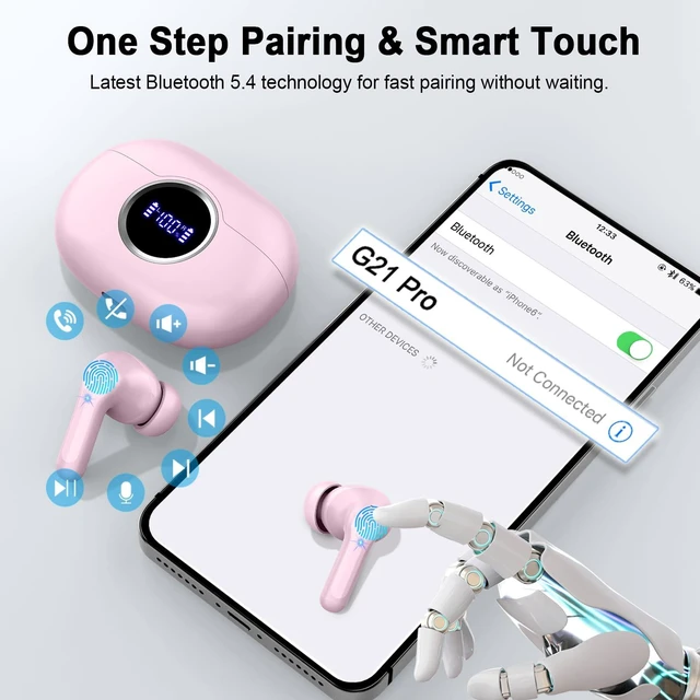 Alt view image 6 of 7 - Bluetooth 5.4 Earbuds, 2026 Wireless Headphones 3D-Stereo Deep Bass Ear Bud, 4 ENC Noise Cancelling Mic, 40+Hrs USB-C Earphones, IP-X7 Waterproof Headset Sport Gym Workout for Laptop Pad Android iOS