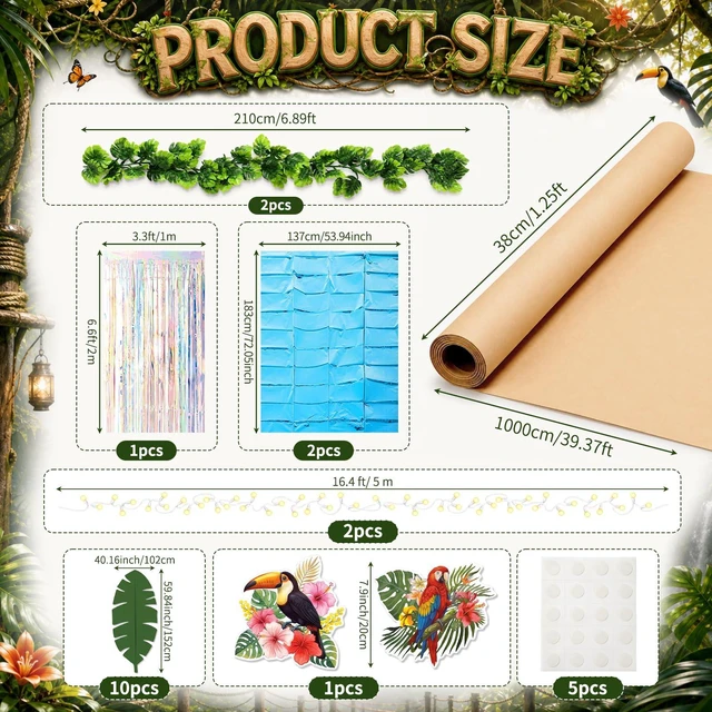 Alt view image 2 of 7 - 20 Pcs Rainforest Decorations Waterfall Landscaping Kit 2026 VBS Backdrop Kit with Iridescent Tinsel Curtains Plastic Tablecloth Kraft Paper LED Light for Jungle Birthday Party Decor Supplies